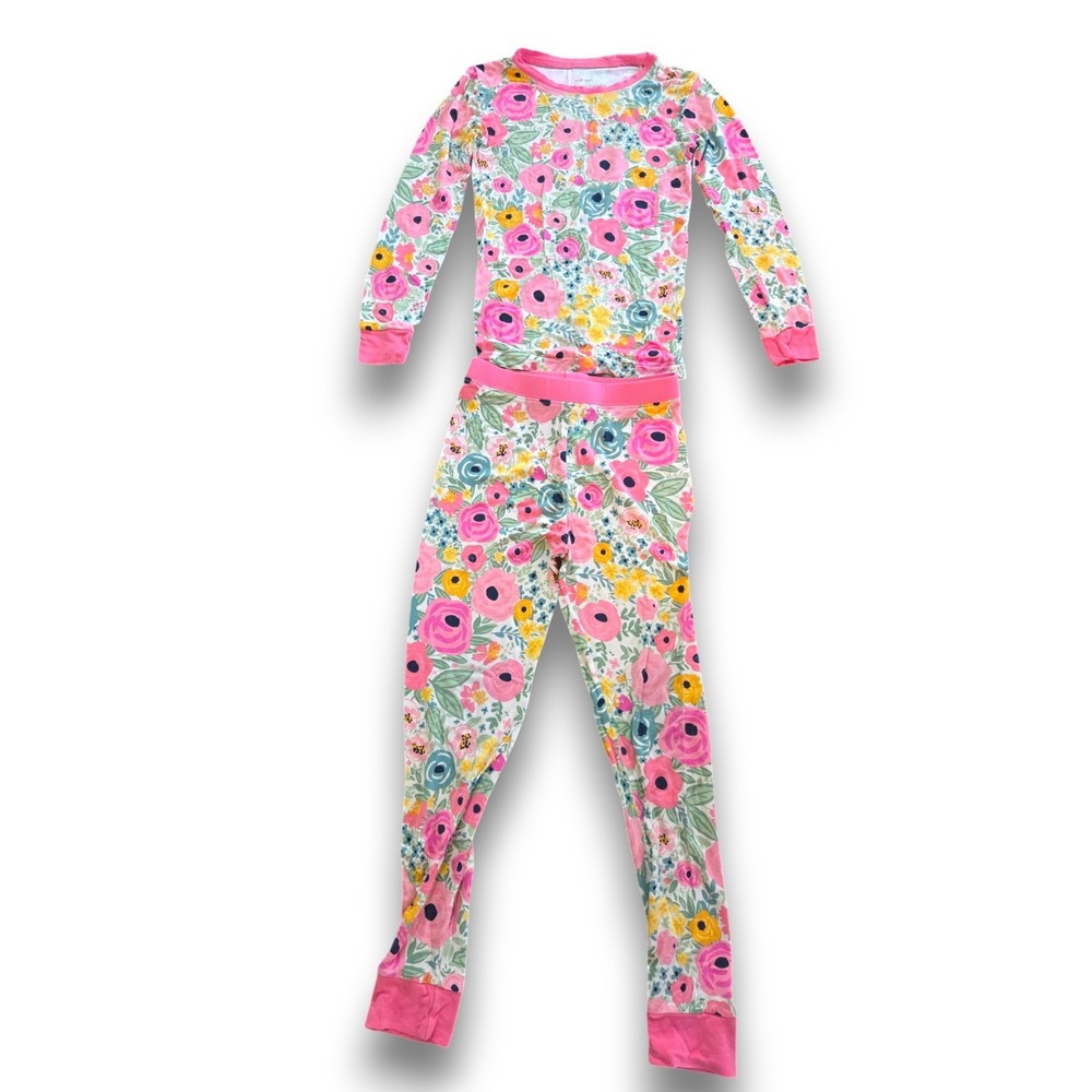 Little Sleepies Pink Floral Bamboo Viscose Pajamas Girls 5-6